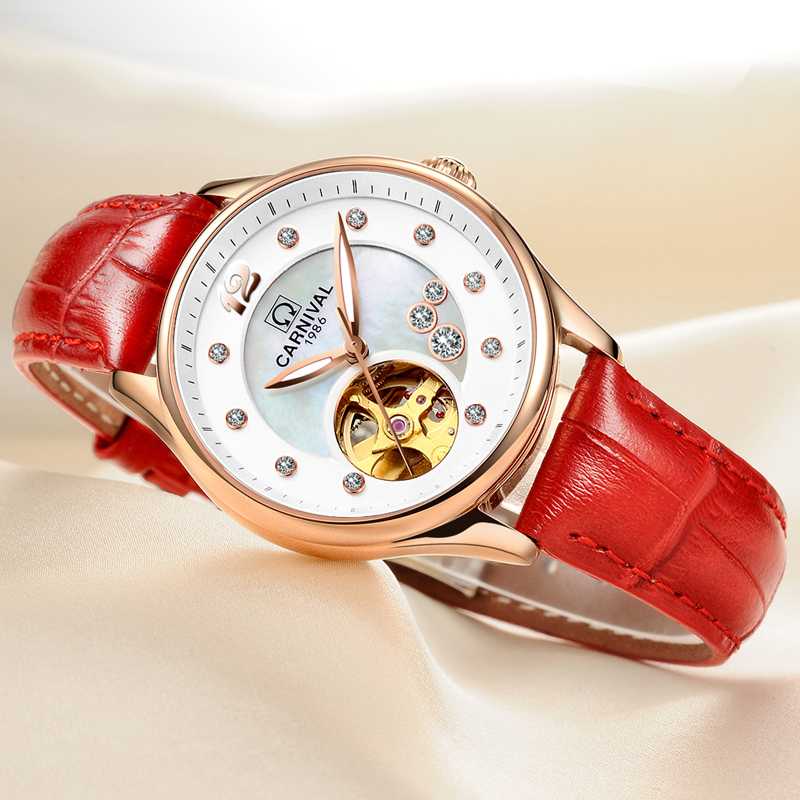 Skeleton Mechanical Watch - Szwajcarski Zegarek Damski CARNIVAL Luxury MIYOTA
